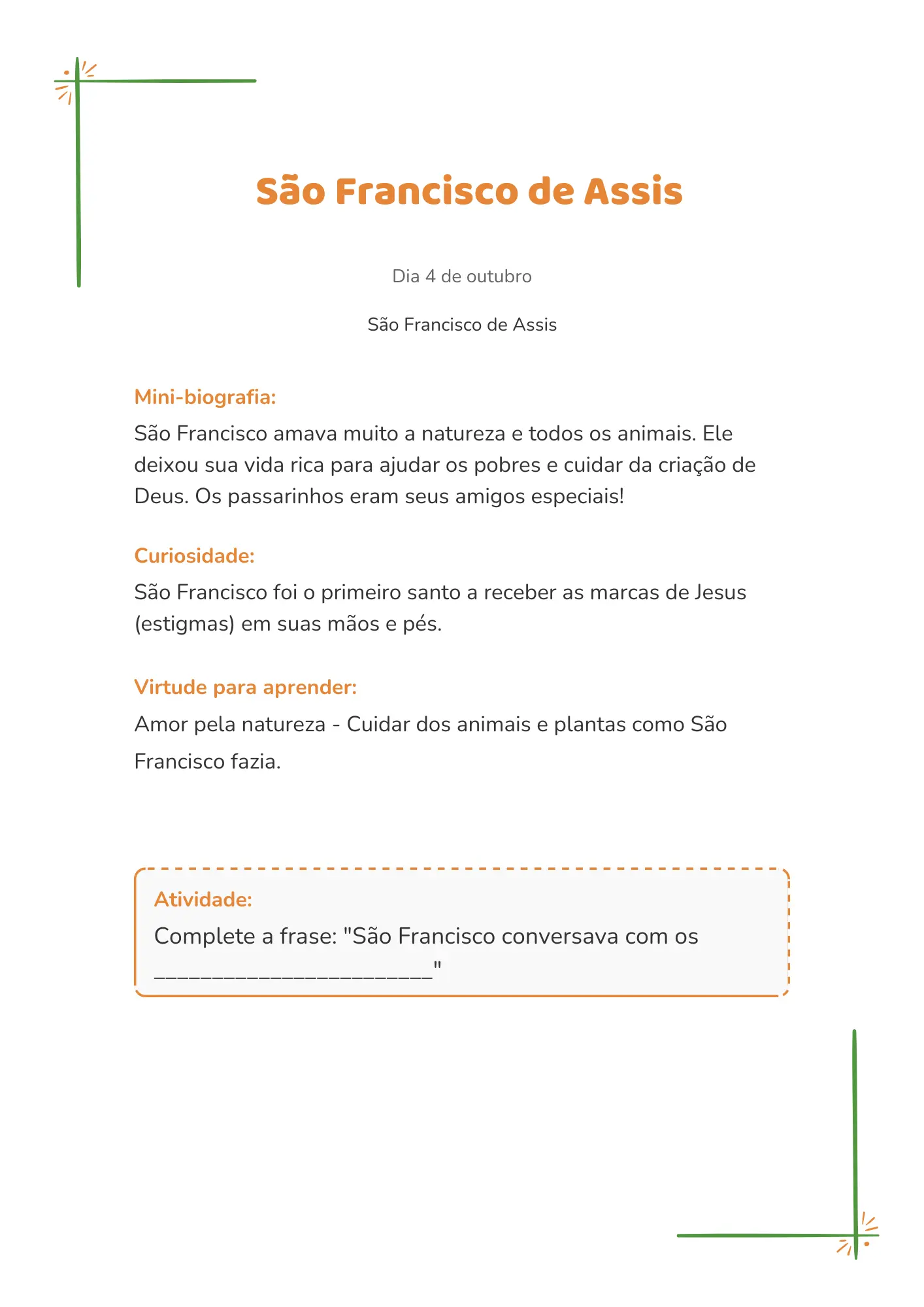 Exemplo de ficha de santo